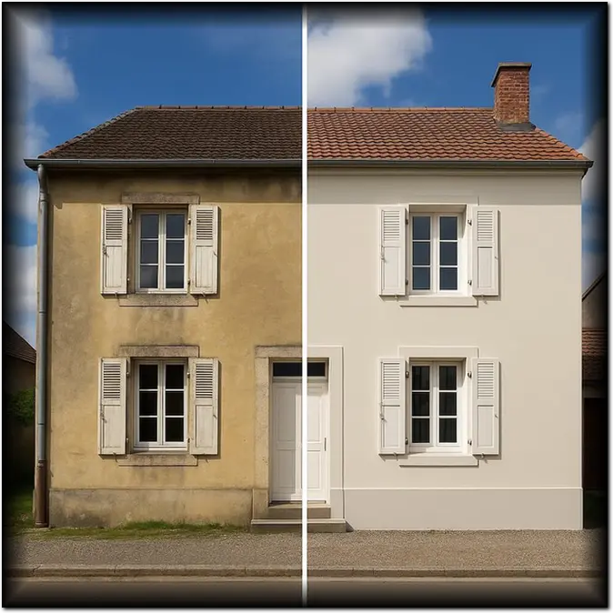 Ravalement de façade, peinture extérieure maison Lisieux Calvados (14)